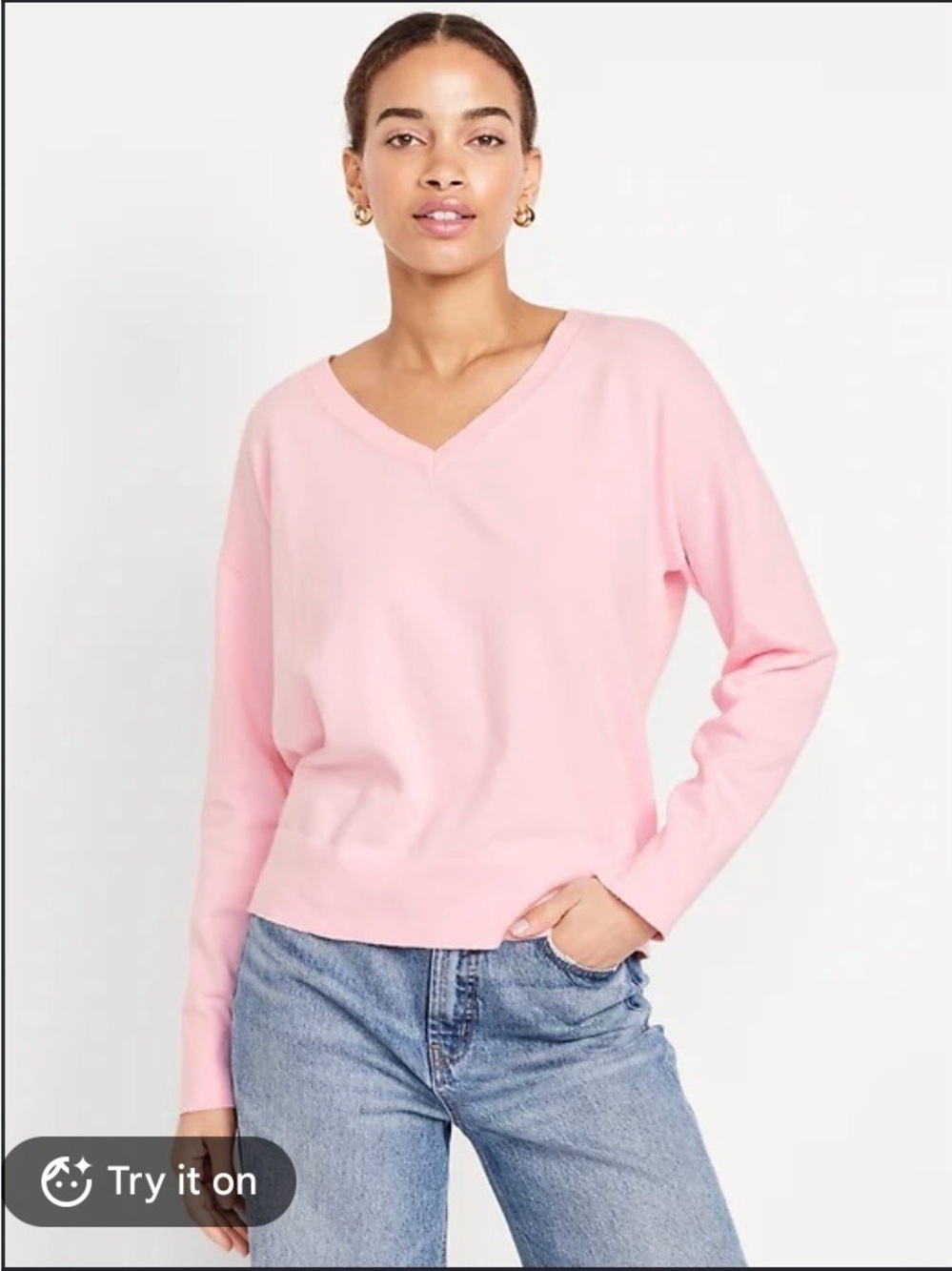 NWT Old Navy SoSoft Lite Loose V-Neck Knit Sweater Preppy Pink Size XL Coquette